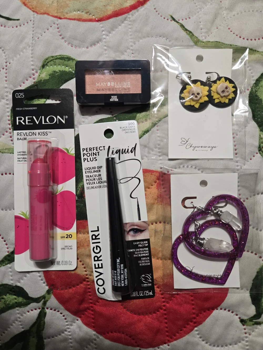 COVERGIRL Liquid Eyeliner in Black, Maybelline Dusty Rose Eyeshadow, Revlon Kiss
